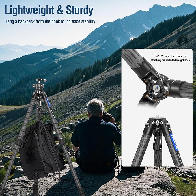 58" Carbon Fiber Tripod, Lightweight Travel Compact Tripod - Image 4
