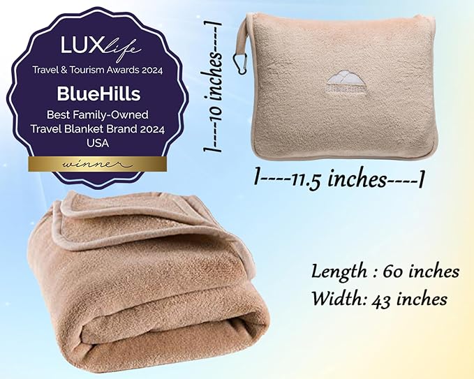 BlueHills Premium Soft 2-Pack Travel Blanket Pillows Airplane Large Plane - Image 3