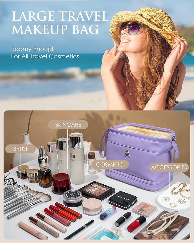 Bridesmaid Gifts for Women, Initial Makeup Bag, Personalized Double Layer - Image 2