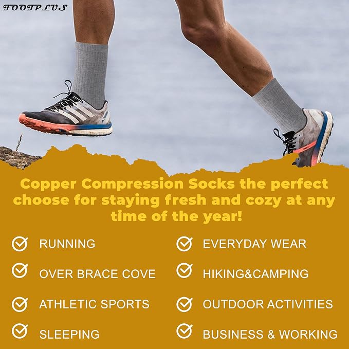 FOOTPLUS Hiking Copper Compression Socks, Unisex Cushioned Sole Arch Support - Image 7
