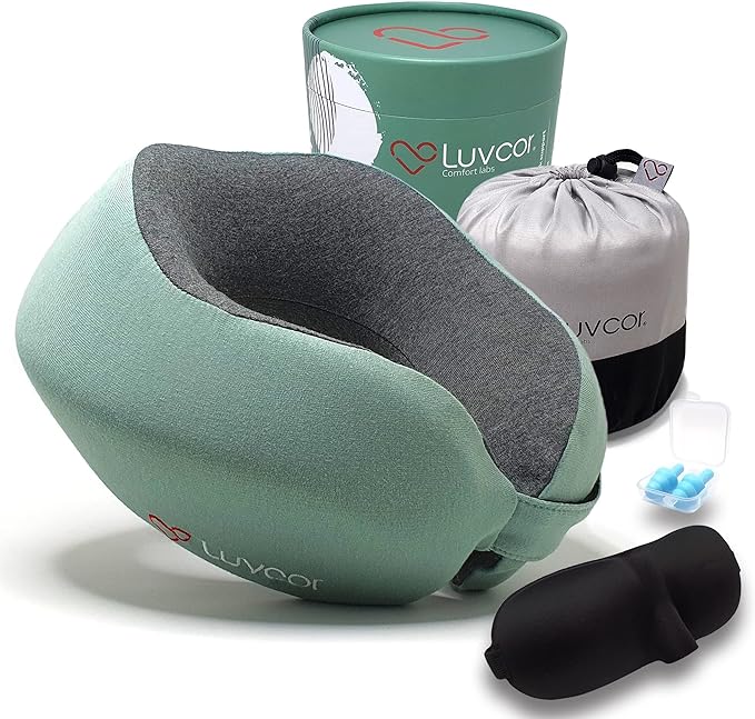 Premium Quality Memory Foam Travel Neck Pillow Bundle by Luvcor
