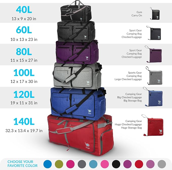 Bago Foldable Duffel Bags for Traveling Women & Men - 60L Medium Packable - Image 11