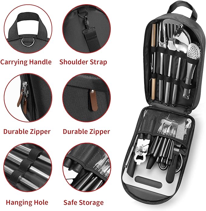Portable Camping Kitchen Utensil Set-27 Piece Cookware Kit, Stainless Steel - Image 2