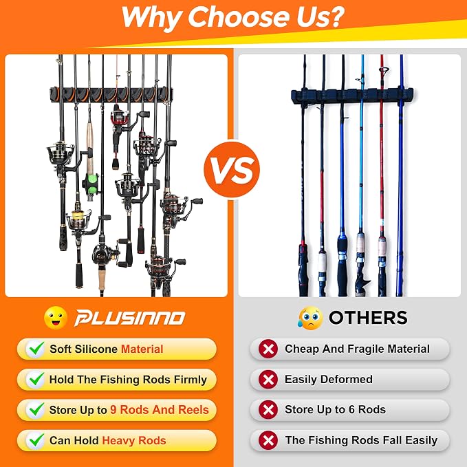 PLUSINNO V9 Vertical Fishing Rod Holders, Wall Mount 4-Pack - Image 6