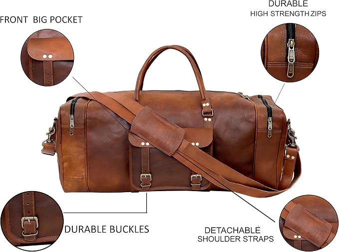 Large Leather 32 Inch Luggage Handmade Duffel Bag Carryall Weekender Travel - Image 8
