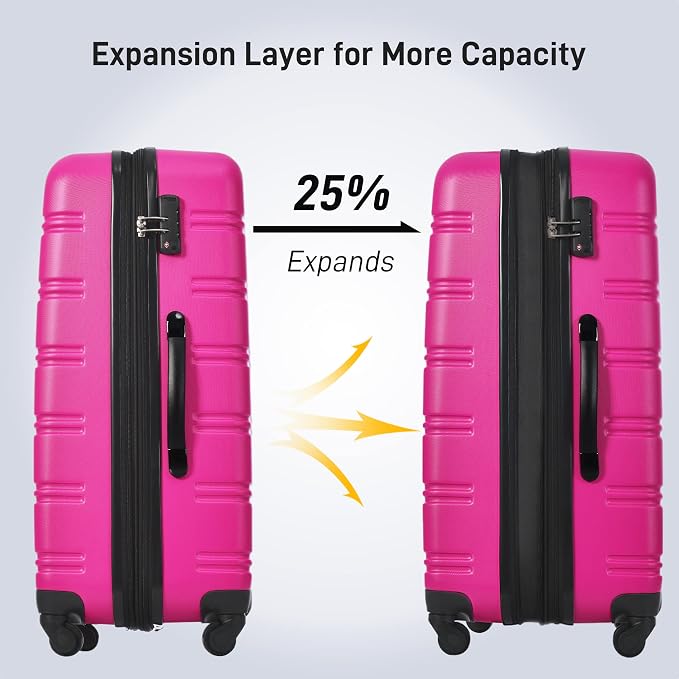 Merax Luggage sets of 3 Piece 20 24 IN Carry on Luggage Hard Case Pink Luggage - Image 2