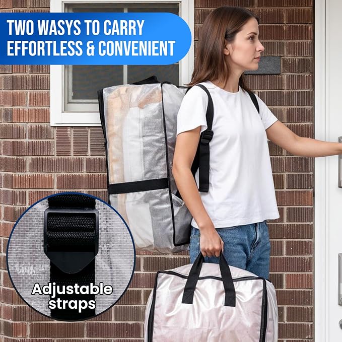 TAILI 2 Pack Clear Moving Bags w/Adjustable Backpack Straps, Moving Supplies - Image 3