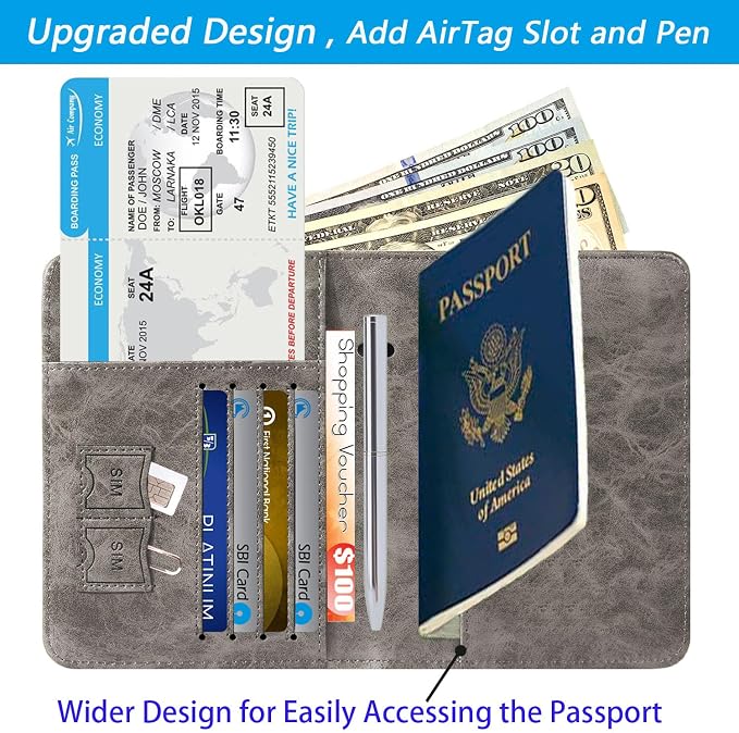 Airtag Passport Holder Cover Wallet Travel Essentials RFID Blocking Leather - Image 3