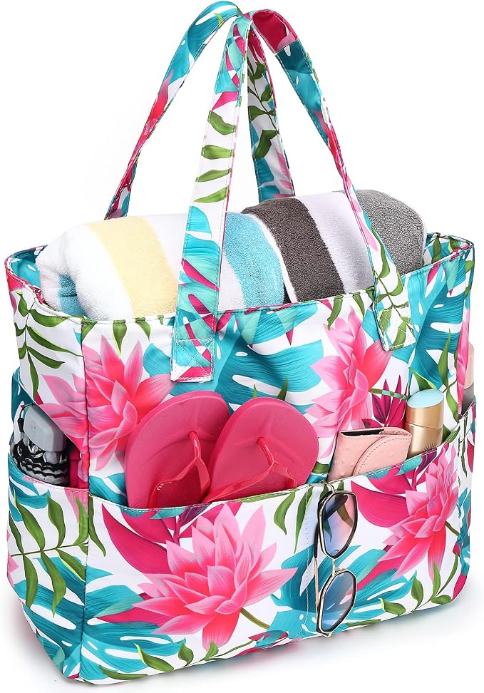 LEDAOU Large Beach Tote Bag Women Waterproof Sandproof Zipper Beach Tote Bag - Image 9