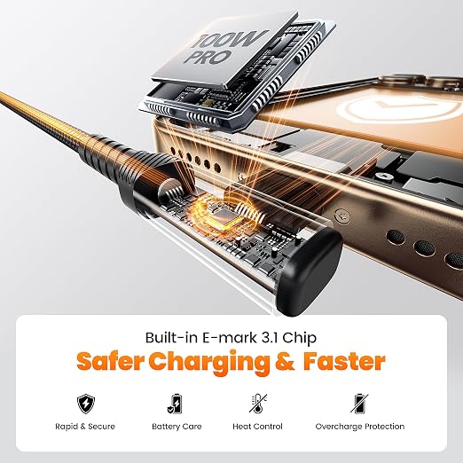 USB C Cable 6.6ft 100W Right Angle Fast Charging Cord, Nylon Braided USB 2.0 - Image 8
