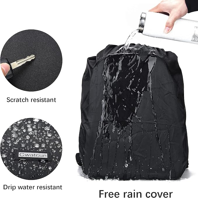 Cwatcun Camera Backpack with USB, Rain Cover, fit 15.6" Laptop, Anti-Theft Rear - Image 4