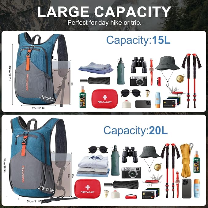 15L Small Hiking Backpack for Men Women Foldable Packable Back Pack Ultralight - Image 5