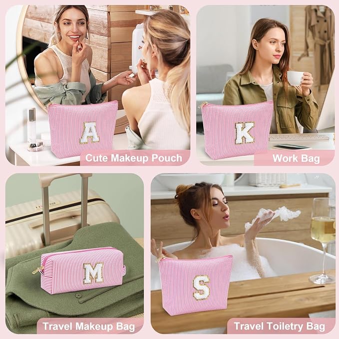 YOOLIFE Cute Pink Initial Make Up Bag Travelling, Personalized Makeup Bag - Image 6