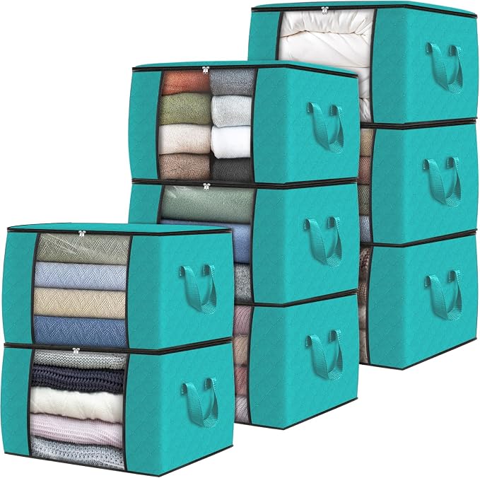 Fab totes 8 Pack Clothes Storage, Foldable Thick Fabric Blanket Storage Bags by Fabtotes