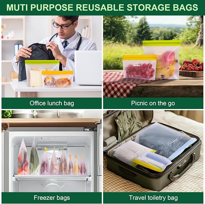 SPLF 10 Pack Stand-Up Reusable Quart Freezer Bags Dishwasher Safe, Extra Thick - Image 6