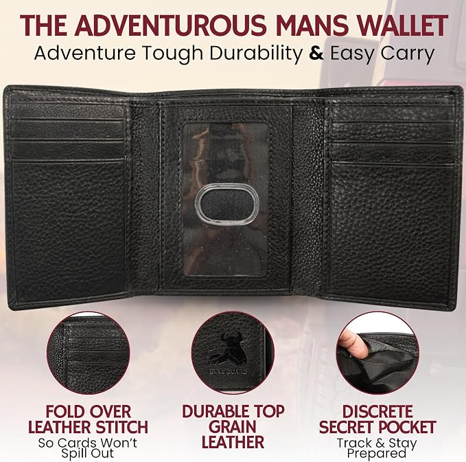 BULL GUARD Mens RFID Wallet, ID and Secret Pocket, Trifold - Image 2