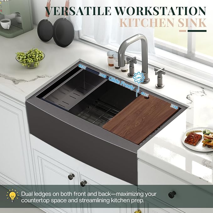 32.5-Inch Undermount Kitchen Sink Workstation, 16 Gauge Stainless Steel Single - Image 4