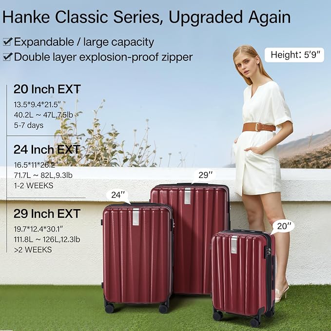 Hanke Expandable Hardshell Luggage Sets 3 piece Carry On Luggage - Image 2