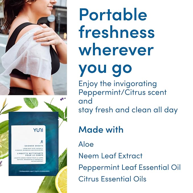 YUNI Beauty Large Body Wipes, Peppermint Citrus, Compostable, Biodegradable - Image 3