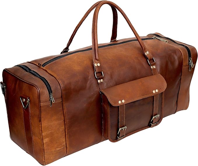 Large Leather 32 Inch Luggage Handmade Duffel Bag Carryall Weekender Travel - Image 3