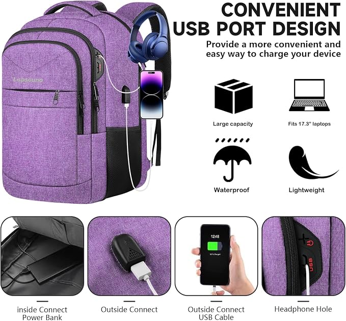 Lapsouno Extra Large Travel Backpack, Travel Laptop Backpack, TSA Friendly - Image 2