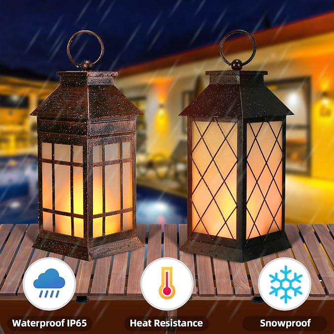 18" Glass Solar Lanterns Outdoor Waterproof, Large Solar Flickering Flame - Image 6