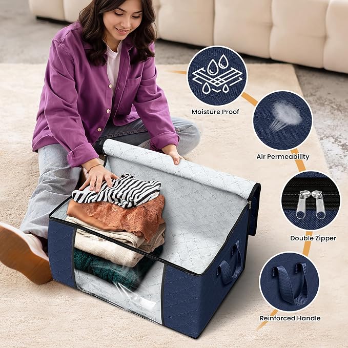 Fab totes 6 Pack Clothes Storage, Foldable Thick Fabric Blanket Storage Bags - Image 4