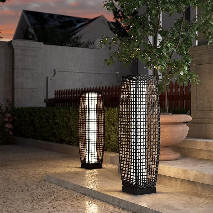 Grand patio Solar Outdoor Floor Lamp Water-Resistant Wicker Deck Lantern Light - Image 9