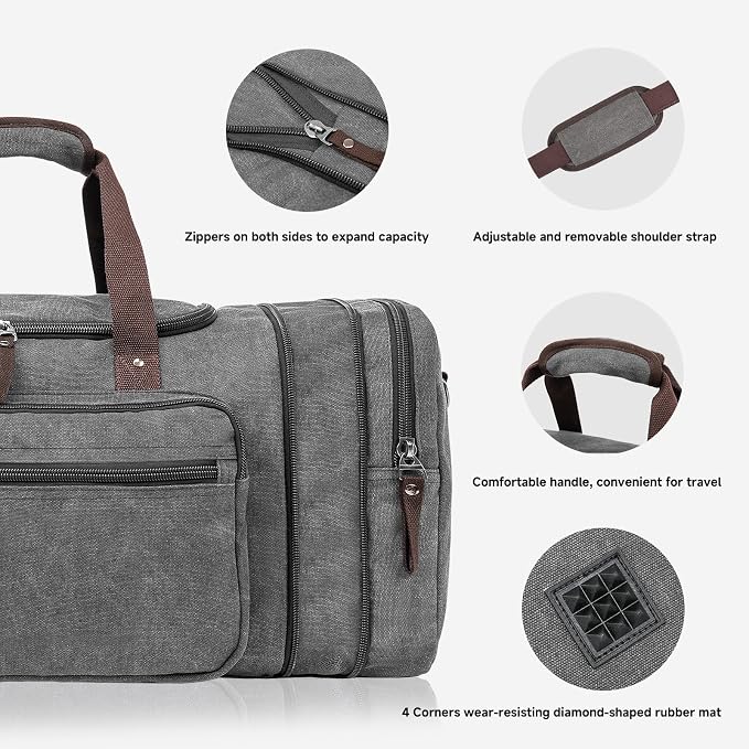Canvas Expandable Duffle Bag for Men Traveling, Luggage Travel Bag Weekender - Image 6
