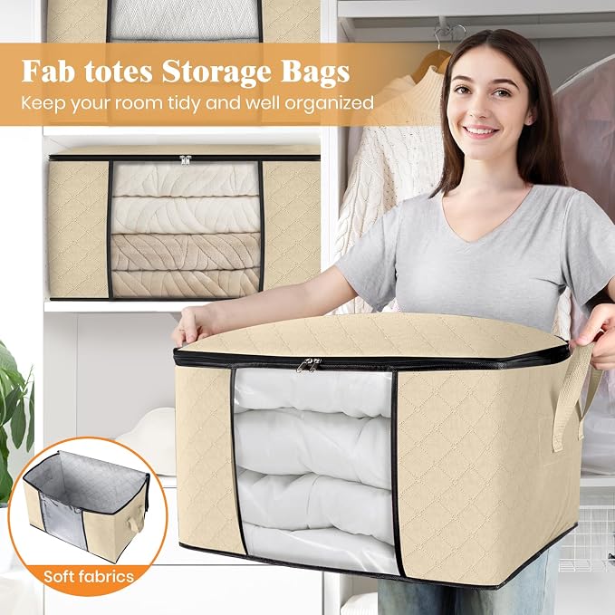Fab totes 4 Pack Clothes Storage, Foldable Thick Fabric Blanket Storage Bags - Image 5