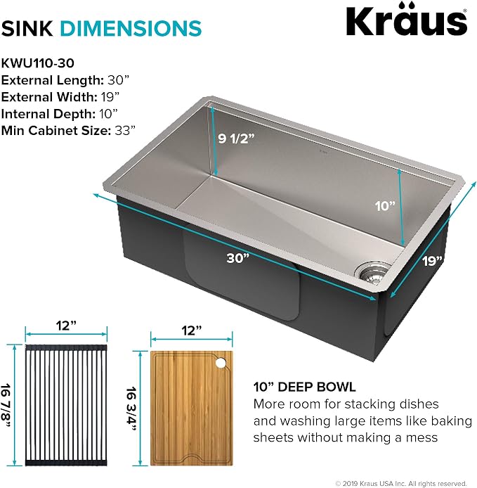 KRAUS Kore Workstation 30-inch Undermount 16 Gauge Stainless Kitchen Sink - Image 5