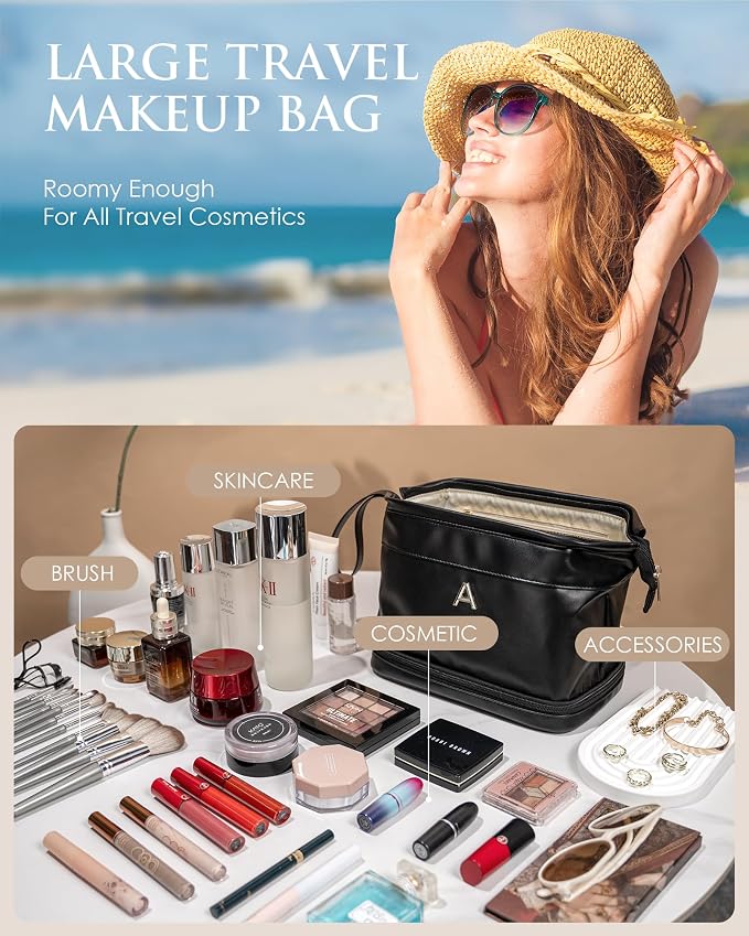 Gifts for Her, Initial Large Makeup Bags, Personalized Double Layer Cosmetic Bag - Image 2