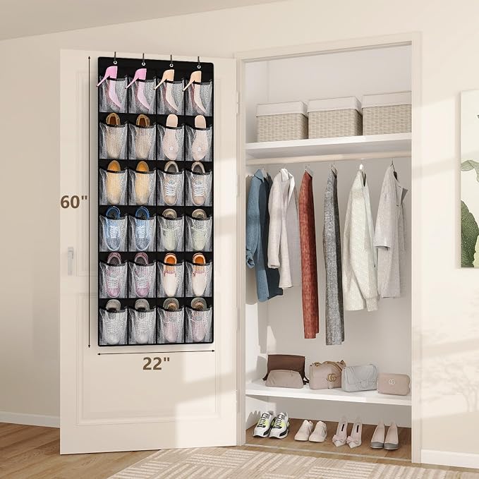 FENTEC 2 Pack Large Over The Door Shoe Organizer, 24 Pockets Mesh Hanging Shoe - Image 4