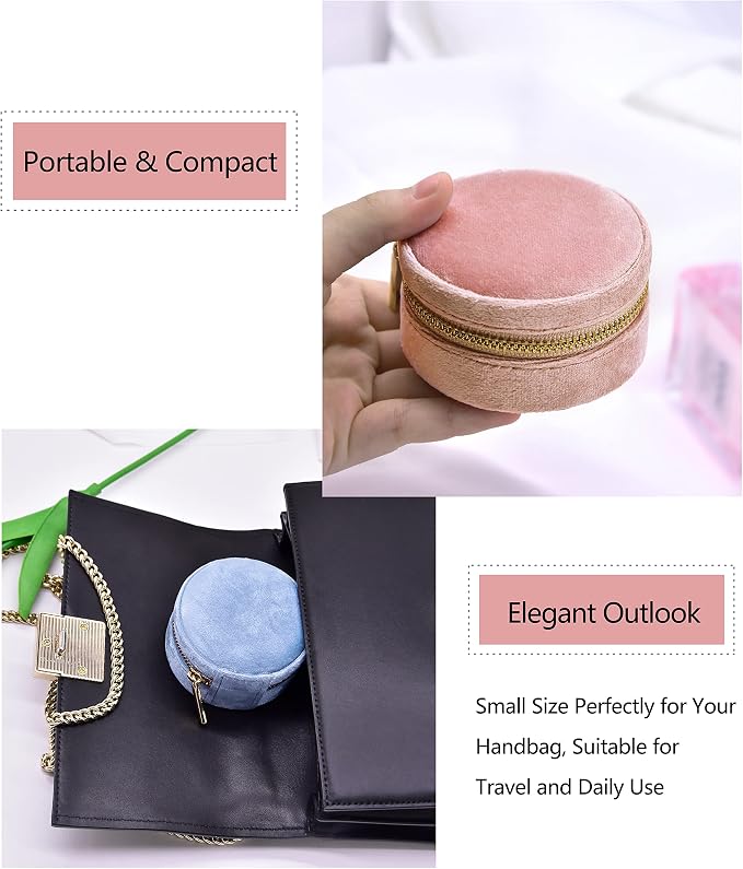 TAIMY Travel Jewelry Box, Mini Round Velvet Travel Jewelry Case - Image 5