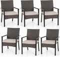 PHI VILLA Outdoor Wicker Chairs Set of 6, Rattan Covered Metal Armchairs by PHIVILLAThepioneerofcomfortablehouseholdsupplies