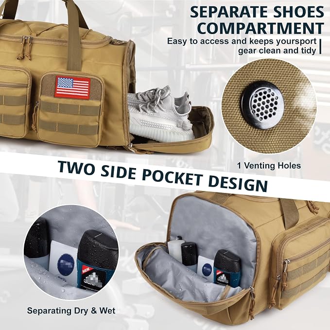 Tactical Gym Bag for Men，70L Large 3 in 1 Sports Duffle Bag - Image 7