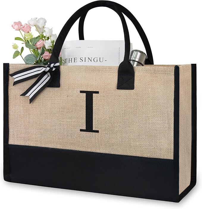 TOPDesign Initial Jute/Canvas Tote Bag, Personalized Present Bag, Suitable by TOPDesign