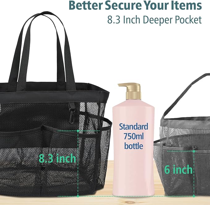 F-color Mesh Shower Caddy Portable, 8.3" Deeper Pockets Large Shower Caddy - Image 2