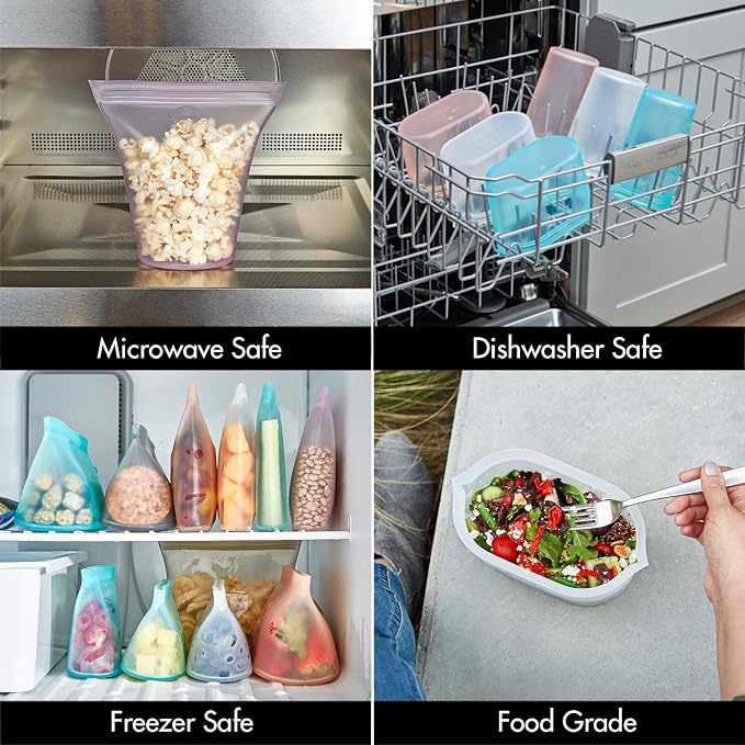 Zip Top Reusable Food Storage Bags | Small Dish | Silicone Meal Prep Container - Image 3