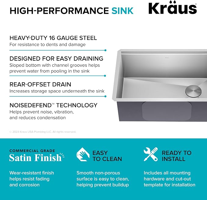 KRAUS Kore 27-Inch Undermount Workstation 16 Gauge Single Bowl Stainless Steel - Image 11