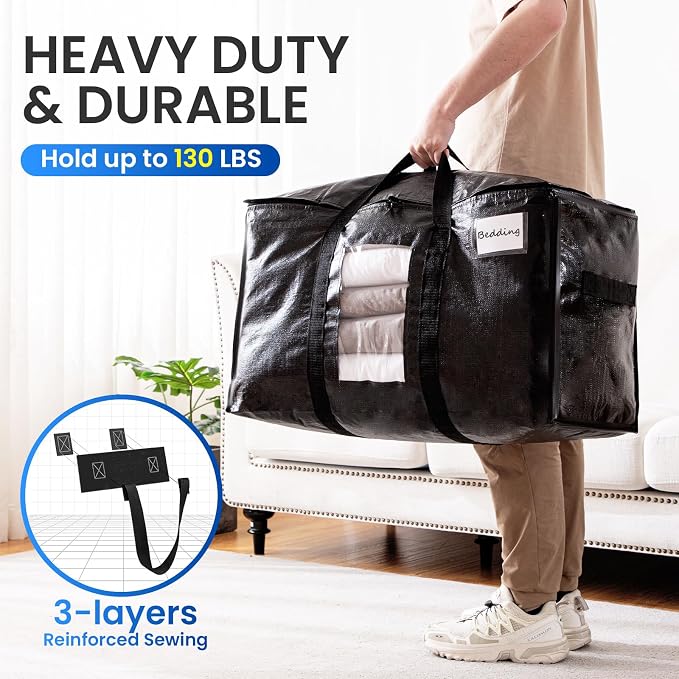 TAILI Extra Large Moving Bags, 4 Pack Black Heavy Duty Totes - Image 5