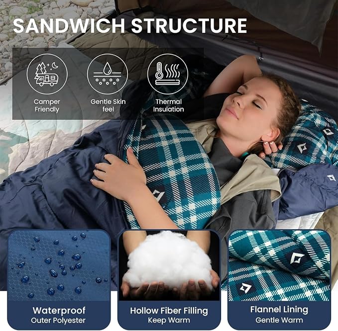 KingCamp Sleeping Bag for Adults, Cold Weather & Warm XL Big and Tall Flannel - Image 6
