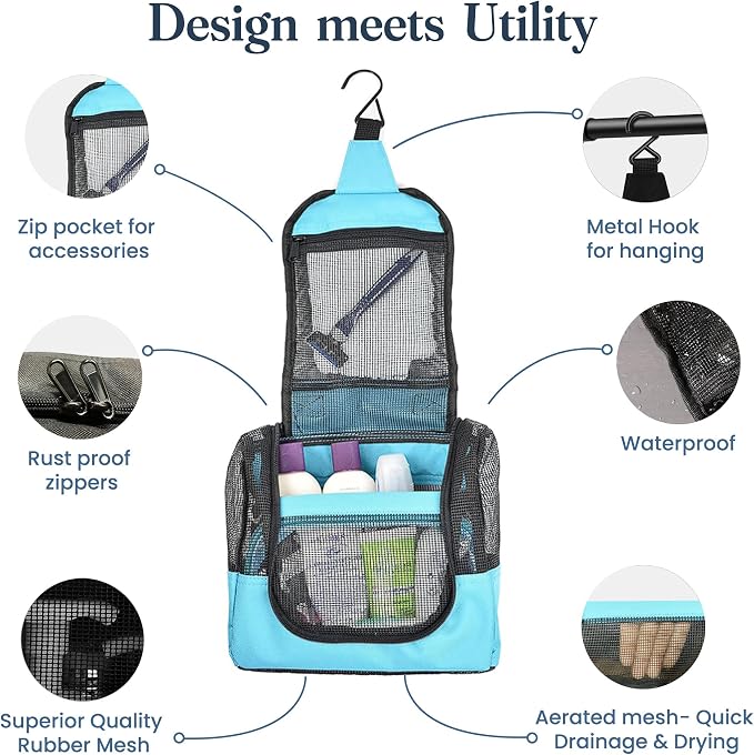 The Fine Living Co. Portable Hanging Shower Caddy Organizer Bag Quick Dry Mesh - Image 3