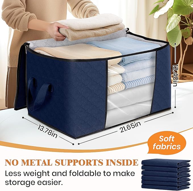 Fab totes 6 Pack Clothes Storage, Foldable Thick Fabric Blanket Storage Bags - Image 2