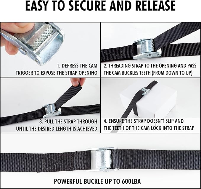 Cartman 1" x 12' Lashing Straps Cargo Tie-Down Strap Up to 600lbs, 12pk in - Image 4