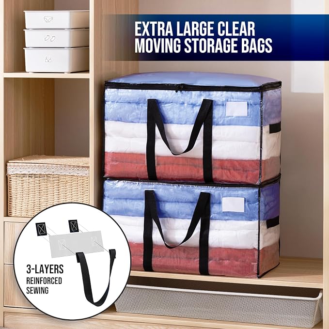 TAILI Extra Large Moving Bags, 6 Pack Clear Heavy Duty Totes - Image 2