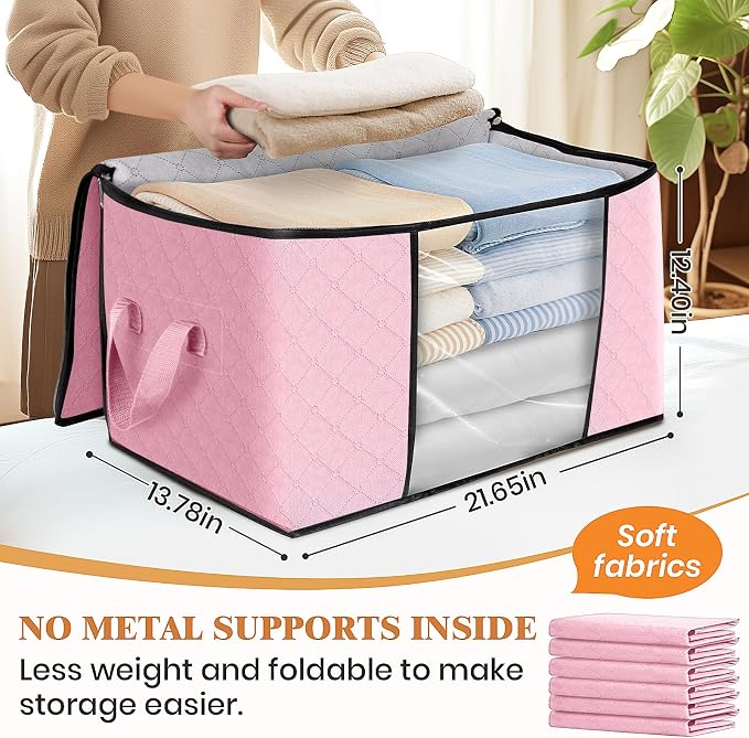 Fab totes 6 Pack Clothes Storage, Foldable Thick Fabric Blanket Storage Bags - Image 2