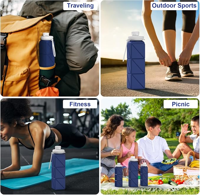 3 pack Collapsible Water Bottles, Silicone Foldable Portable Water Bottle 20.6oz - Image 9