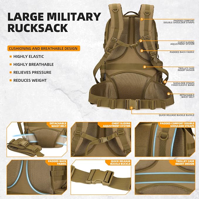 50L Military Tactical Backpack Hiking Waterproof Backpack Large Military Pack 3 - Image 4
