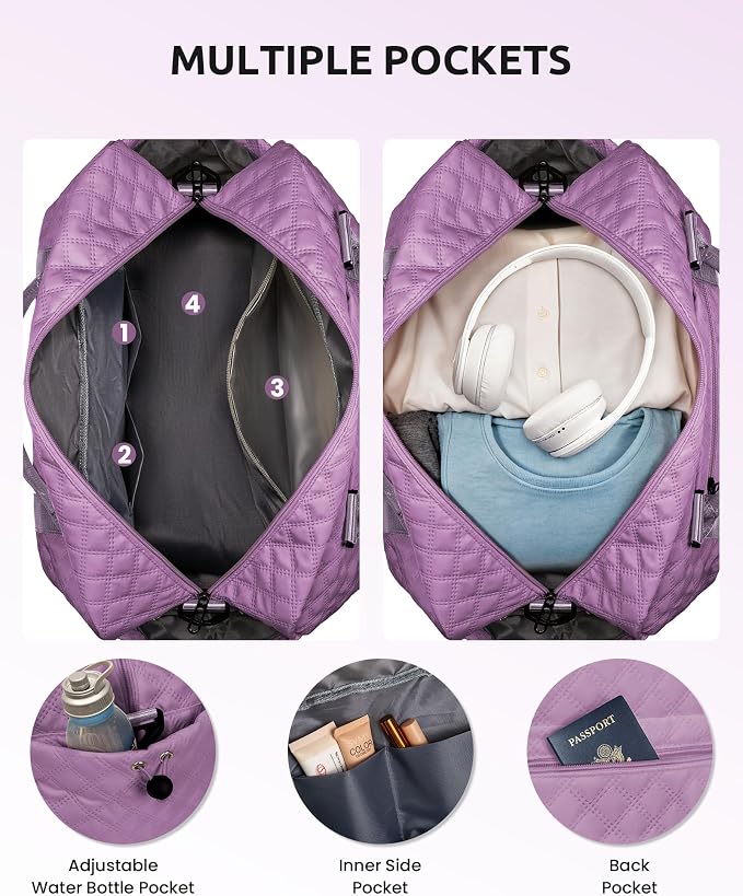 Girl Duffle Bag with Shoe Compartment, Tween Weekend Duffle Bag, Monogram - Image 6